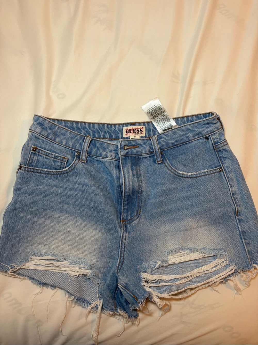 GUESS Light Blue Distressed Denim Cutoff Shorts